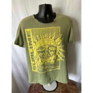 Sublime Sun Face T-Shirt Distressed Olive Green Size L